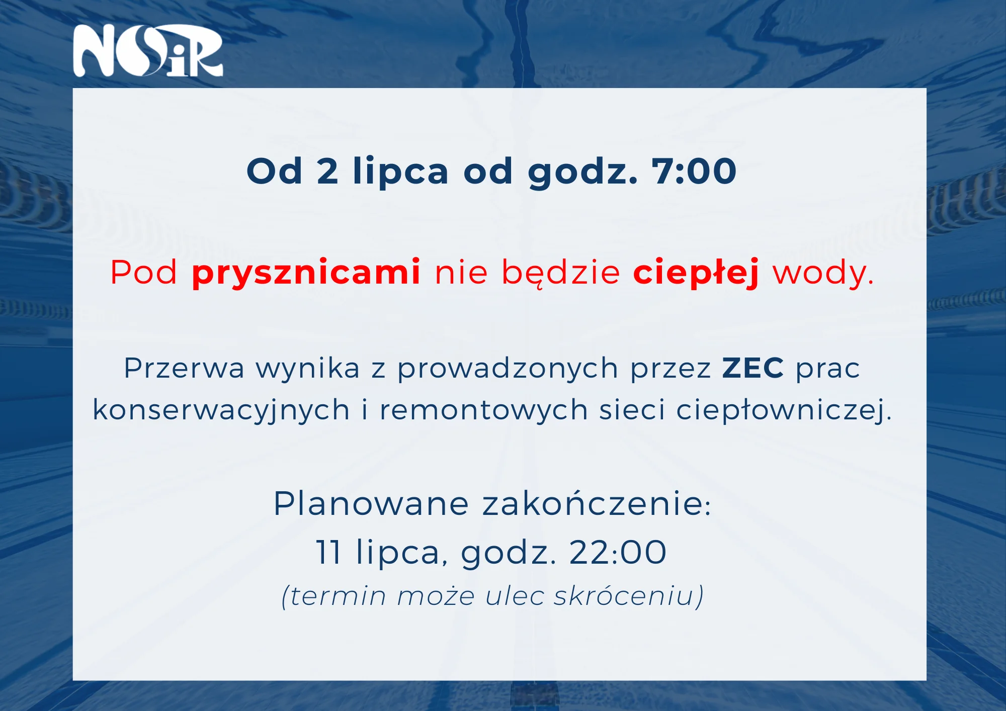Zdjęcie główne: Od 2 lipca: czasowy brak ciepłej wody pod prysznicami